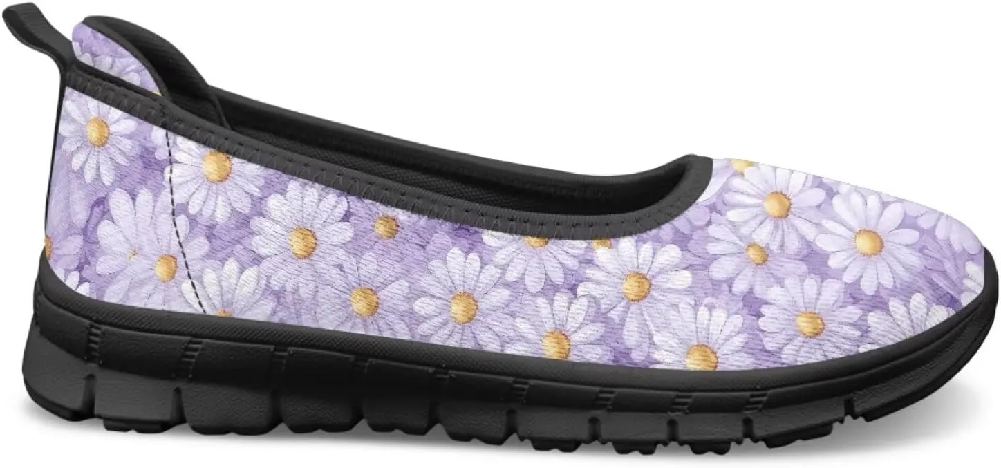 UNICEU Womens Floral Slip On Shoes Breathable Mesh Casual Loafers Lightweight Non-Slip Fashion Walking Work Sneakers