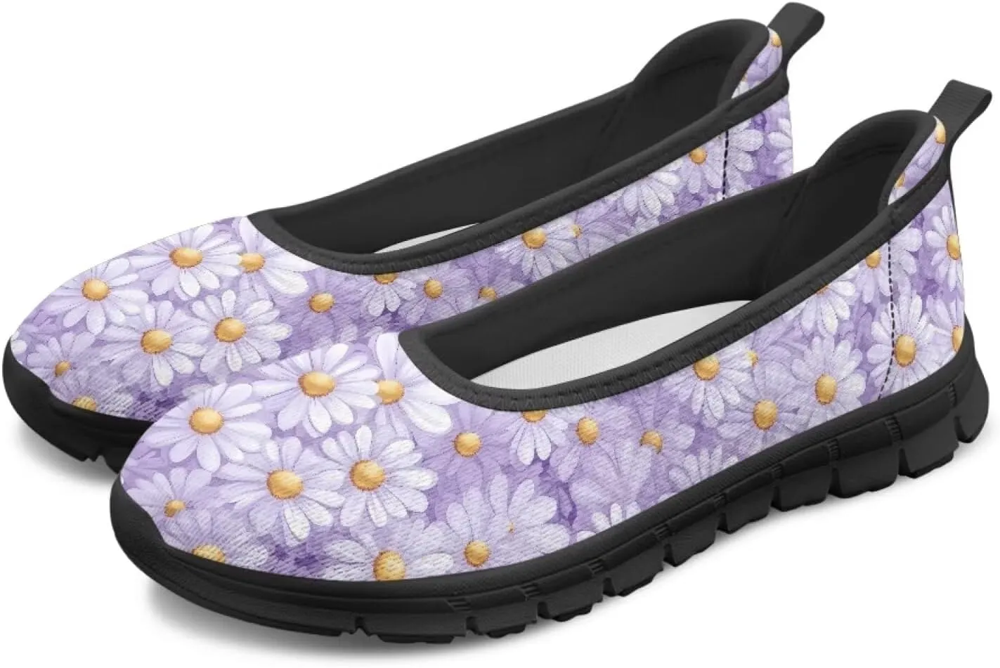 UNICEU Womens Floral Slip On Shoes Breathable Mesh Casual Loafers Lightweight Non-Slip Fashion Walking Work Sneakers