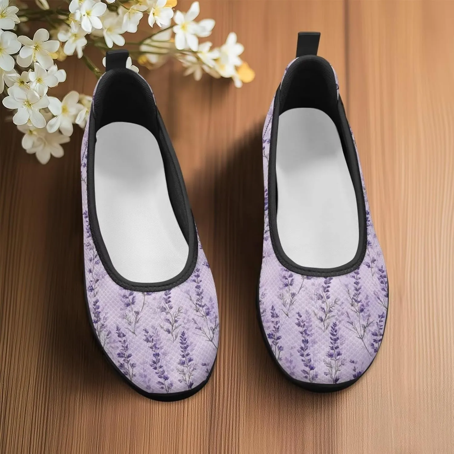 UNICEU Womens Floral Slip On Shoes Breathable Mesh Casual Loafers Lightweight Non-Slip Fashion Walking Work Sneakers
