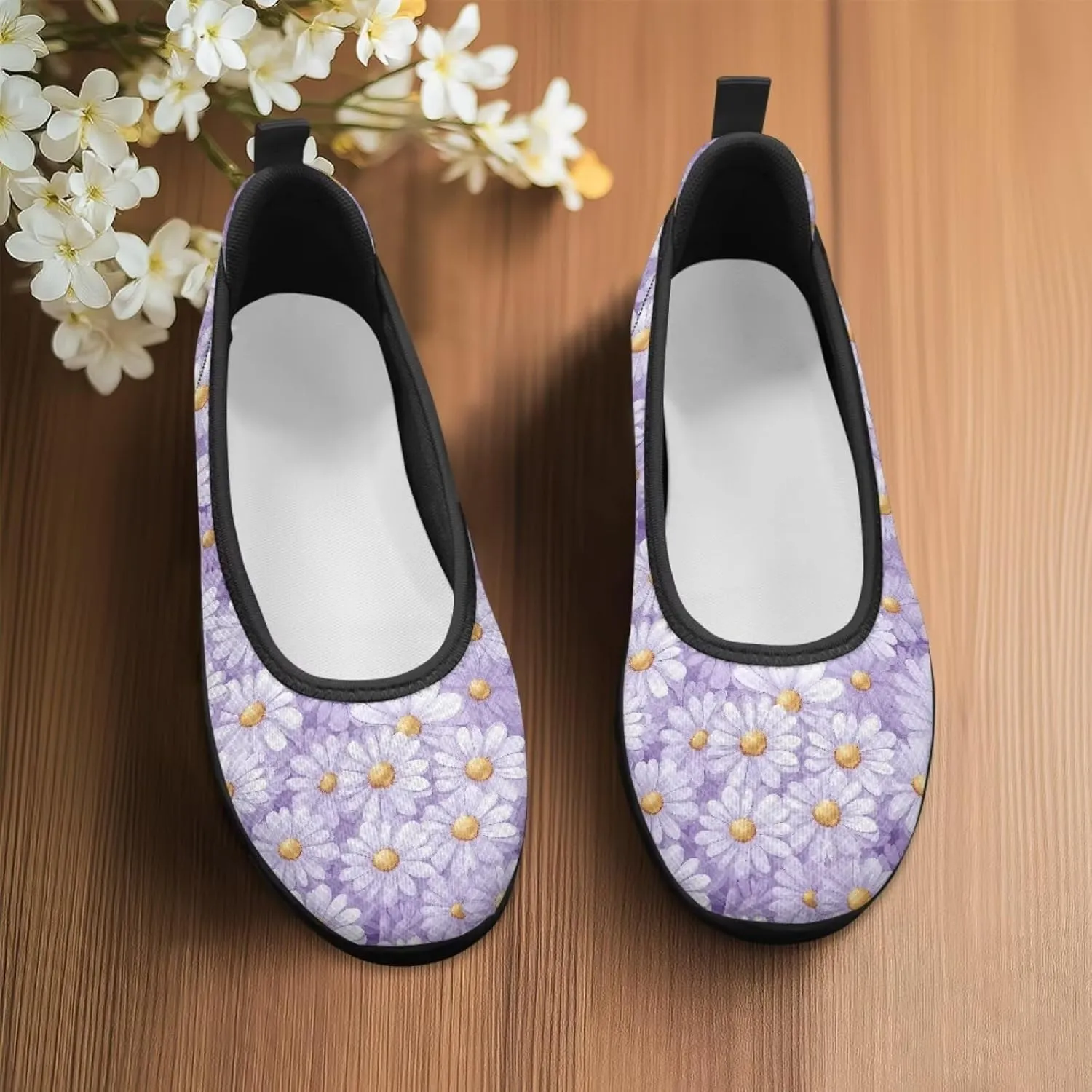 UNICEU Womens Floral Slip On Shoes Breathable Mesh Casual Loafers Lightweight Non-Slip Fashion Walking Work Sneakers