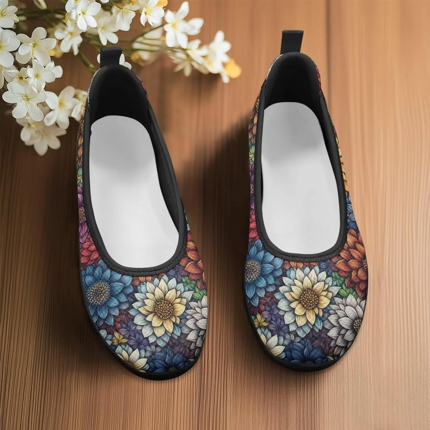 UNICEU Womens Floral Slip On Shoes Breathable Mesh Casual Loafers Lightweight Non-Slip Fashion Walking Work Sneakers
