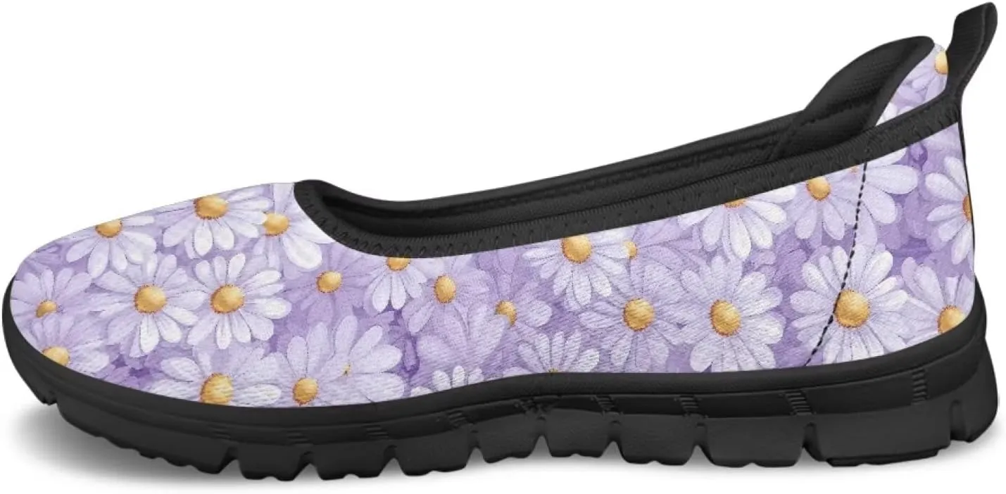 UNICEU Womens Floral Slip On Shoes Breathable Mesh Casual Loafers Lightweight Non-Slip Fashion Walking Work Sneakers