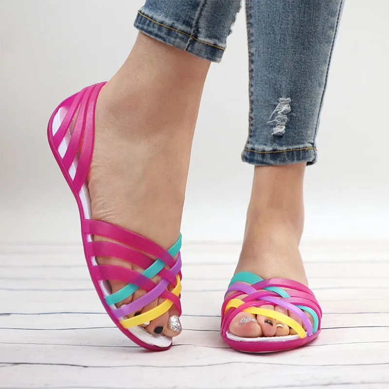 Women Jelly Shoes Rianbow Summer Sandals