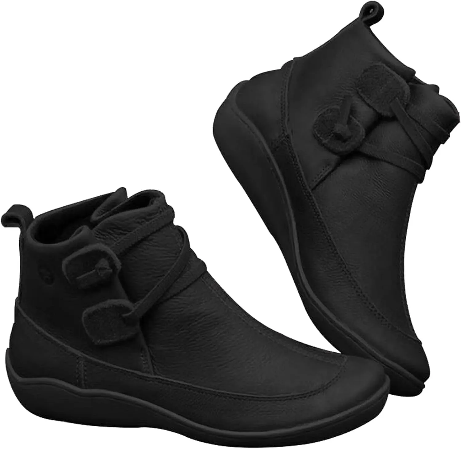 Womens Boots Fall 2024 Ankle Black Booties No Heel Boho Boots for Women Hiking Shoes Women Slip On Soft Sole Cut Out Chunky Stacked Heel Slip on