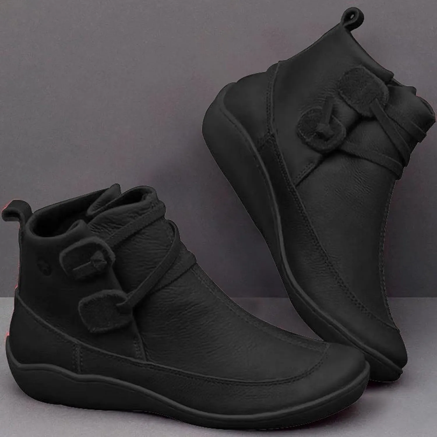 Womens Boots Fall 2024 Ankle Black Booties No Heel Boho Boots for Women Hiking Shoes Women Slip On Soft Sole Cut Out Chunky Stacked Heel Slip on
