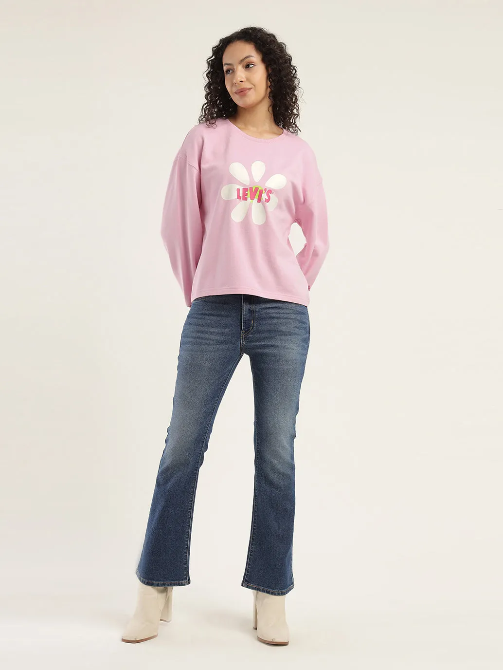 Women's Graphic Pink Crew Neck Sweatshirt