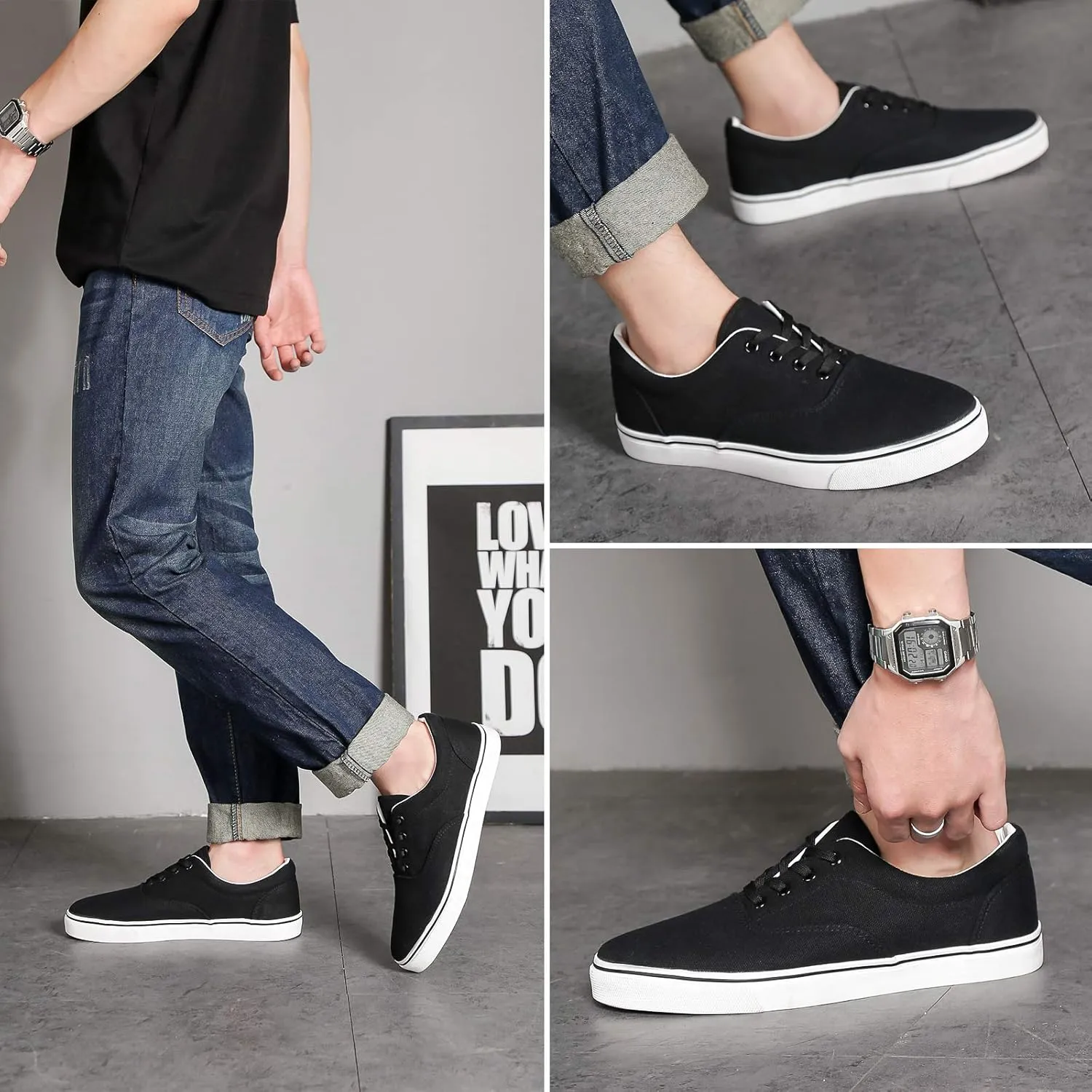 yageyan Mens Low Top Canvas Walking Shoes Lace-up Fashion Sneakers Casual